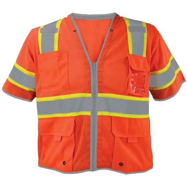 Ironwear Polyester Mesh Safety Vest Class 3 w/ Zipper, Radio Clips & Badge Holder (Orange/X-Large) 1299-OZ-RD-CID-XL